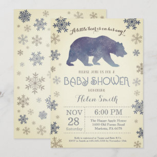 Polar Bear Winter Blue Boy Baby Shower Snowflake Invitation