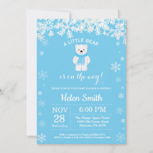 Polar Bear Winter Blue Boy Baby Shower Snowflake Invitation