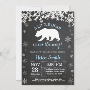 Polar Bear Winter Boy Baby Shower Chalkboard Invitation