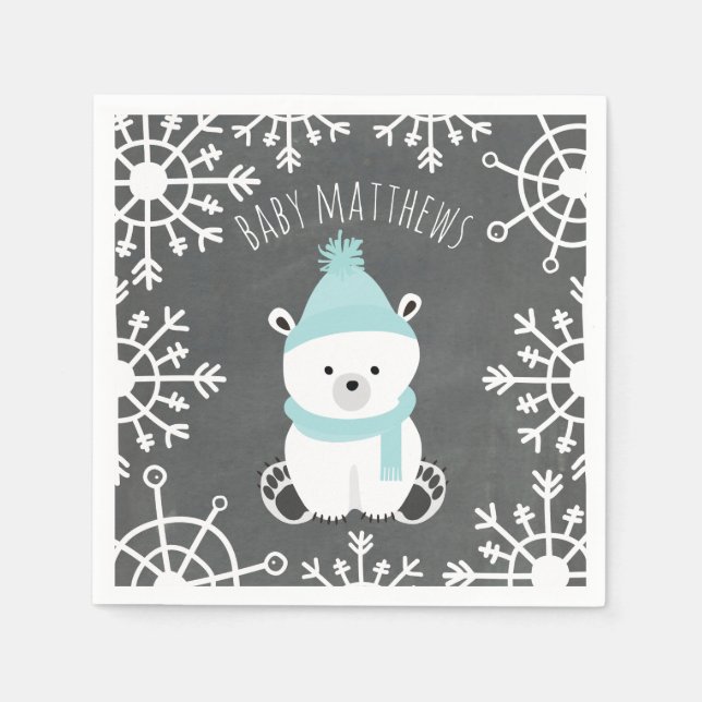 Polar Bear Winter Boy Baby Shower Napkins (Front)