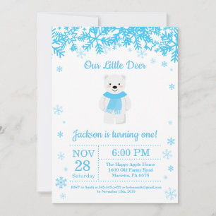 Polar Bear Winter Boy Birthday Invitation