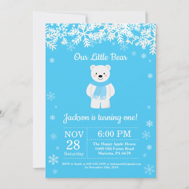 Polar Bear Winter Boy Birthday Invitation (Front)
