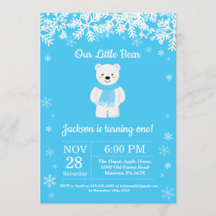 Polar Bear Winter Boy Birthday Invitation