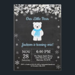 Polar Bear Winter Boy Birthday Invitation<br><div class="desc">Polar Bear Winter Boy Birthday Invitation. White Snowflake. Boy Birthday Party Invitation. Winter Holiday Bday. 1st First Birthday. 1st 2nd 3rd 4th 5th 6th 7th 8th 9th 10th 11th 12th 13th 14th 15th, any age. Chalkboard Background. Black and White. For further customisation, please click the "Customise it" button and use...</div>