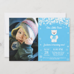 Polar Bear Winter Boy Birthday Photo Invitation