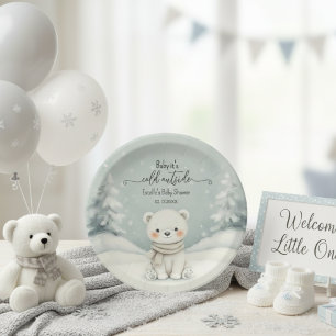 Polar Bear Winter Gender Neutral Snow Baby Shower Paper Plate