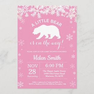 Polar Bear Winter Girl Baby Shower Snowflake Invitation