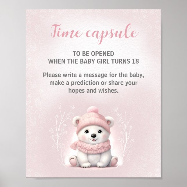 Polar Bear Winter Girl Baby Shower Time Capsule Poster (Front)
