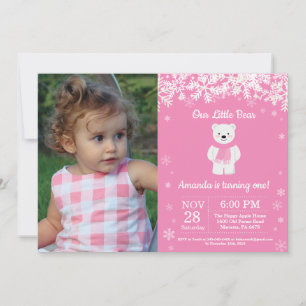 Polar Bear Winter Girl Birthday Photo Invitation