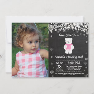 Polar Bear Winter Girl Birthday Photo Invitation