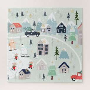 Polar bear winter landscape, Christmas background. Jigsaw Puzzle