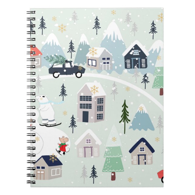 Polar bear winter landscape, Christmas background. Notebook (Front)
