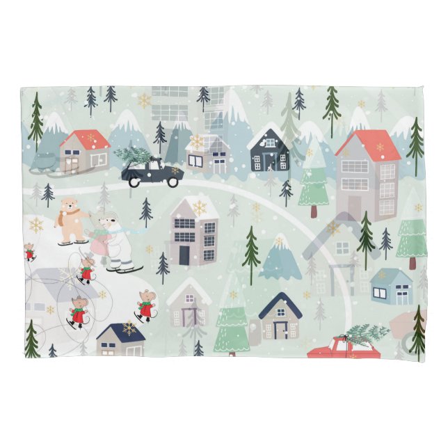 Polar bear winter landscape, Christmas background. Pillowcase (Front)