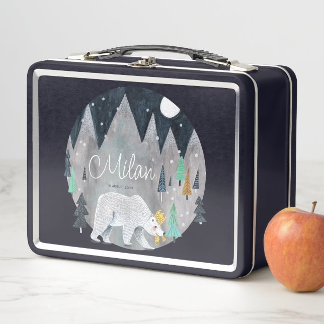 Polar bear winter mountains moon metal lunch box (In Situ)