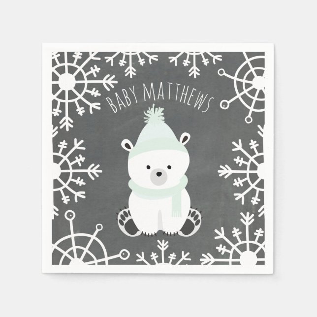 Polar Bear Winter Neutral Baby Shower Napkins (Front)