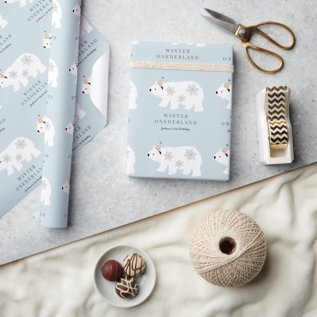 Polar Bear Winter Onederland Blue 1st Birthday Wrapping Paper (Crafts)