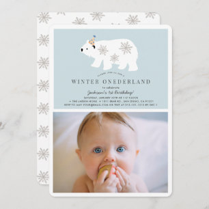 Polar Bear Winter Onederland Photo bl 1st Birthday Invitation