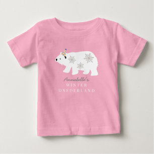 Polar Bear Winter Onederland Pink 1st Birthday Baby T-Shirt