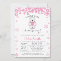 Polar Bear Winter Pink Girl Baby Shower Snowflake