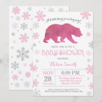 Polar Bear Winter Pink Girl Baby Shower Snowflake