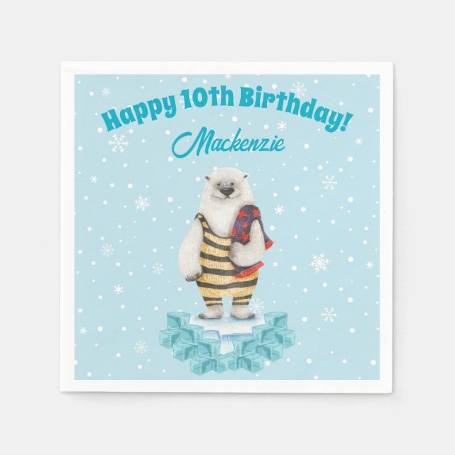 Polar Bear Winter Pool Kids Birthday Party Napkin (Front)
