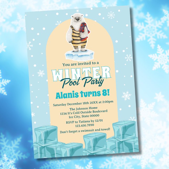 Polar Bear Winter Pool Party Kids Birthday Party Invitation (Creator Uploaded)