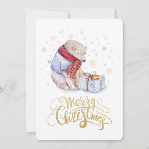 Polar Bear Winter Snow Merry Christmas Holiday Card
