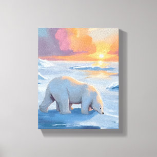 Polar Bear Winter Watercolor Animal Painting Canvas Print