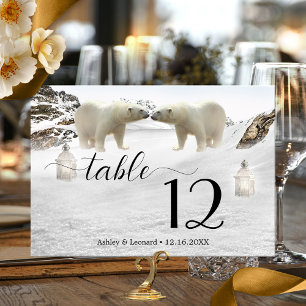 Polar Bear Winter Wedding Table Number Card