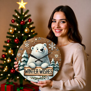 Polar Bear Winter Wishes Large Clock