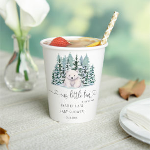 Polar Bear Winter Woodland Minimalist Baby Shower Paper Cups