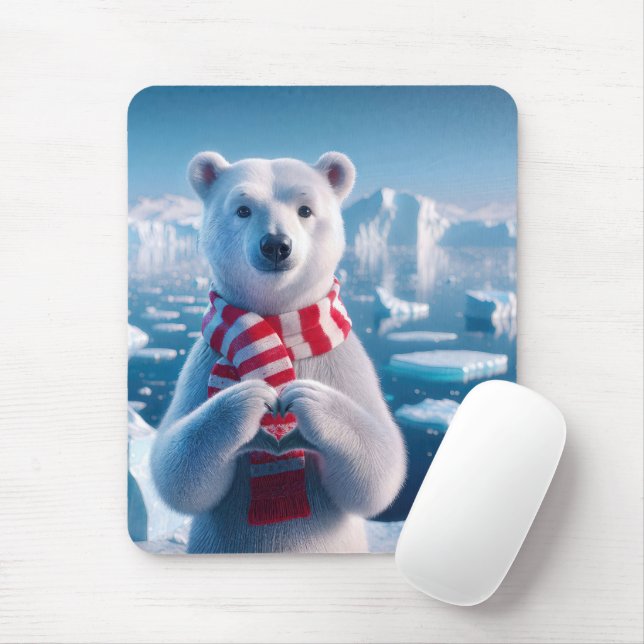 Polar Bear With a Heart Mouse Mat (With Mouse)