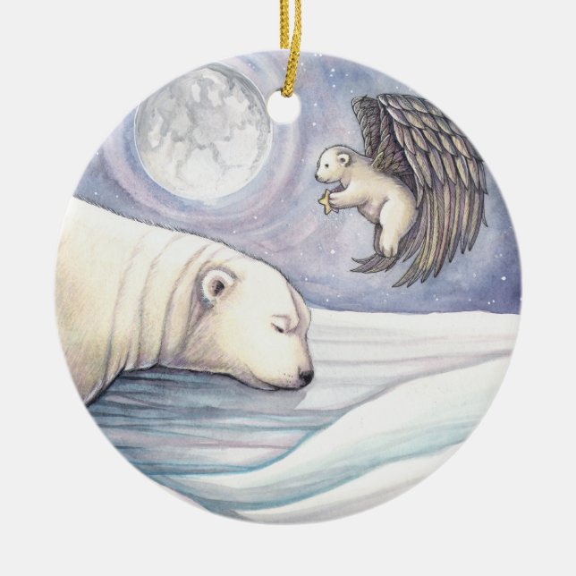 Polar Bear with Angel Christmas Ornament (Front)
