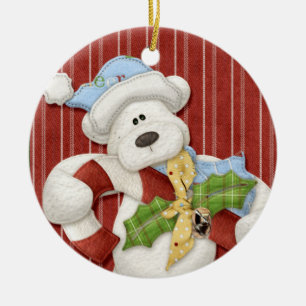 Polar Bear With Candy Cane Holiday Ornament