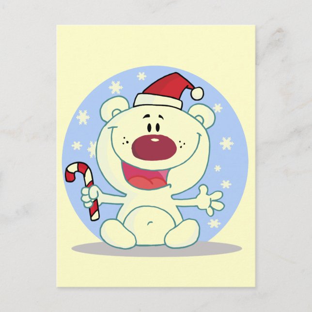 Polar  Bear With Candy Cane Holiday Tshirts (Front)