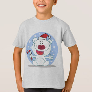 Polar Bear With Candy Cane Holiday Tshirts