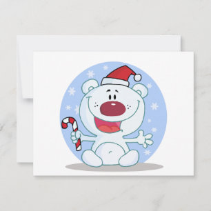 Polar  Bear With Candy Cane Holiday Tshirts Card