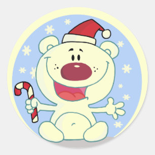 Polar  Bear With Candy Cane Holiday Tshirts Classic Round Sticker