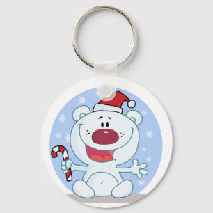Polar  Bear With Candy Cane Holiday Tshirts Key Ring