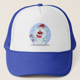 Polar  Bear With Candy Cane Holiday Tshirts Trucker Hat