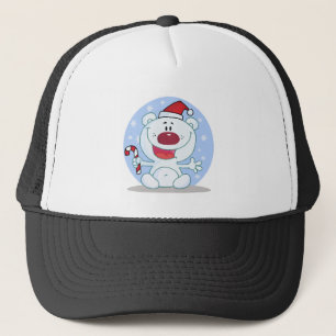 Polar  Bear With Candy Cane Holiday Tshirts Trucker Hat