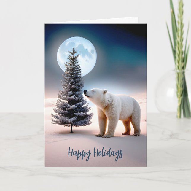 Polar Bear With Christmas Tree Holiday Card (Front)
