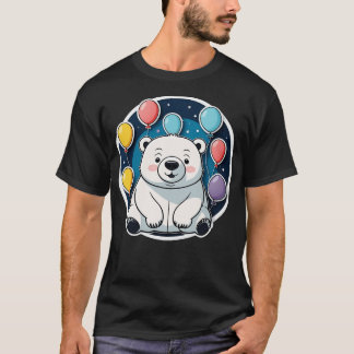 Polar Bear with Colourful Balloons Floating T-Shirt