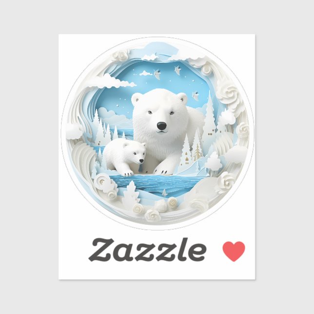 Polar Bear with Cub Arctic Ocean White Winter (Sheet)