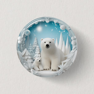 Polar Bear with Cub Arctic Ocean White Winter 3 Cm Round Badge