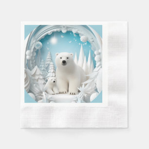 Polar Bear with Cub Arctic Ocean White Winter Napkin