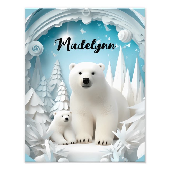 Polar Bear with Cub Arctic Ocean White Winter  Photo Print (Front)