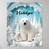 Polar Bear with Cub Arctic Ocean White Winter