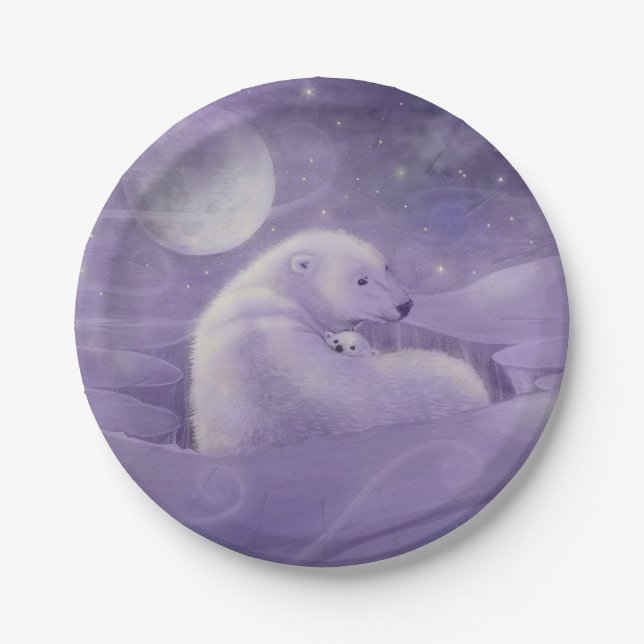 Polar Bear with Cub Wildlife Fantasy Art Paper Plate (Front)