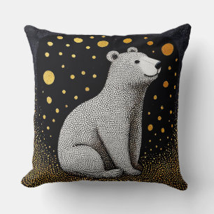 Polar Bear with Gold on Black Background Cushion